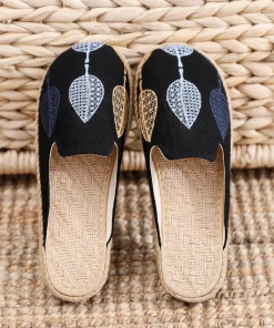 TC NEW ARRIVALS Cactus Rose | Vintage Embroidered Summer Mule - Black