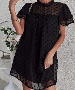 DY LOIDA Swiss Dot Tunic Dress - Black New In Clothing 8 DY LOIDA Swiss Dot Tunic Dress - Black New In Clothing