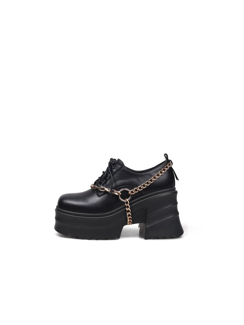 Jady Rose JadyRose | Black Leather Chain Over Chunky Heel Oxford New In Shoes 3 Jady Rose JadyRose | Black Leather Chain Over Chunky Heel Oxford New In Shoes