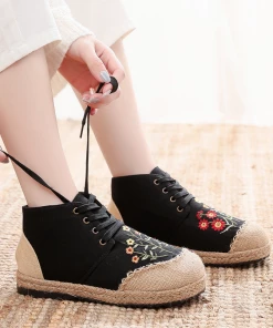 TC New In Shoes Cactus Rose | Embroidered Blossom Head Hi-Top Sneakers Espadrilles