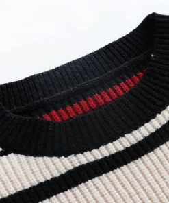 MY NEW ARRIVALS Smaibulun | Black White Red Stripe Crew Neck Knit Top