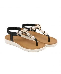 SIKETU | BLACK V-STRAP PEARL SANDAL