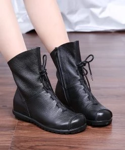 XR Rumour Has It | Lace-Up Ruched Leather Ankle Boots