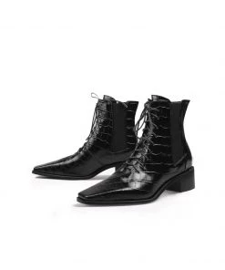 Jady Rose JadyRose | Croc-Embossed Lace-Up Black Chelsea Boot New In Shoes
