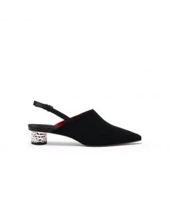 Jady Rose New In Shoes JadyRose | Strap-Detail Crystal Heel Leather D'Orsay Point Toe Pumps Sandals Loafers- Black