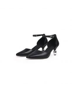 Jady Rose NEW ARRIVALS JadyRose | Black Abalone & Silver Drop-Heel Point Toe Leather Ankle Sling Back Sandals