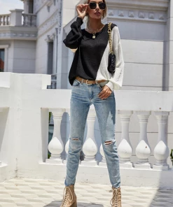 MY Smaibulun | GRANIA Two Tone Color Block Knit Sweater - Black NEW ARRIVALS