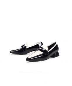 Jady Rose NEW ARRIVALS JadyRose | Genuine Leather Block Color Elegant Princess Kate Loafers - Black