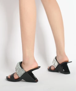 Jady Rose JadyRose | KARINA Rhinestone Black Leather Wedge Sandal NEW ARRIVALS