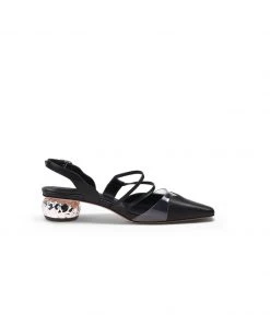 Jady Rose New In Shoes JadyRose | Double Strap-Detail Low Heel Point ToeLeather D'Orsay Pumps Sandal - Black