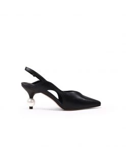 Jady Rose JadyRose | Pearl Kitten Heel Leather Slingback Black