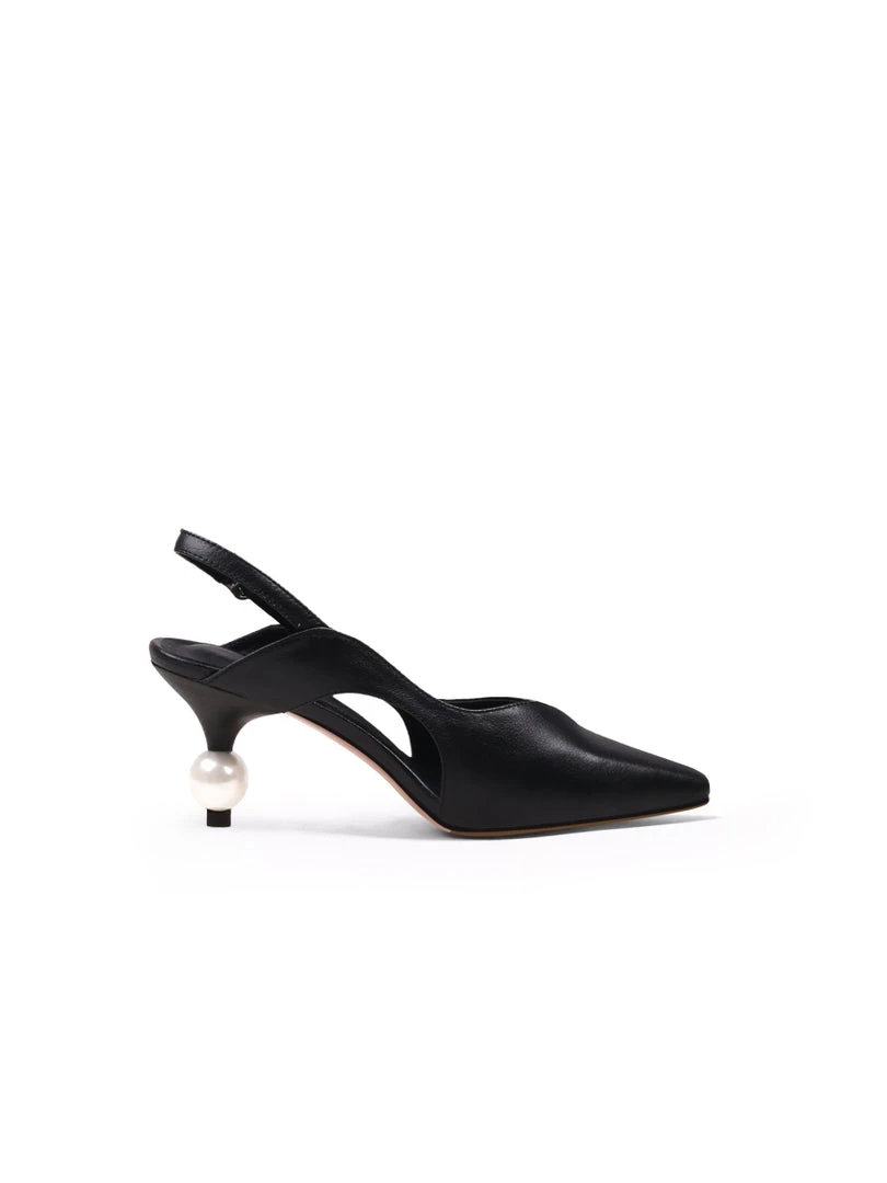 Jady Rose JadyRose | Pearl Kitten Heel Leather Slingback Black 2 Jady Rose JadyRose | Pearl Kitten Heel Leather Slingback Black