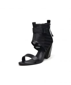 Jady Rose JadyRose | NOTEPAD Mesh Upper Black Leather Sandals NEW ARRIVALS