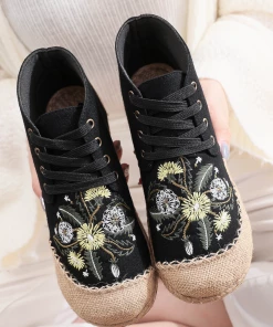 TC New In Shoes Cactus Rose | Embroidered Dandelion Round Toe Hi-Top Sneakers Espadrilles