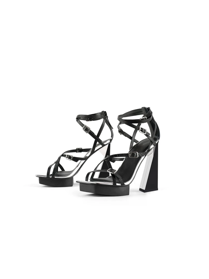 Jady Rose JadyRose | Acute Triangle Heel Genuine Leather Strap Heel - Black 3 Jady Rose JadyRose | Acute Triangle Heel Genuine Leather Strap Heel - Black