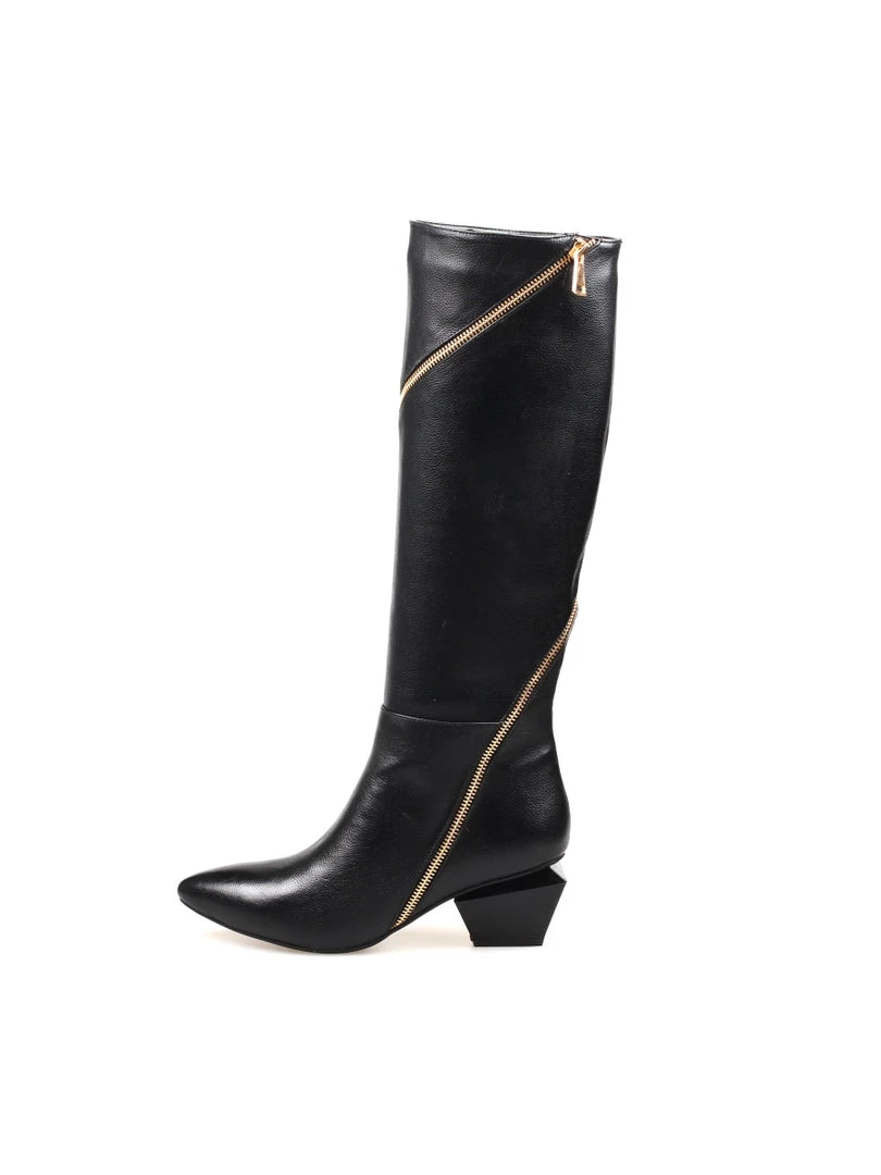 Jady Rose New In Shoes JadyRose | Black Round Side-Zip Knee-Hight Boot 3 Jady Rose New In Shoes JadyRose | Black Round Side-Zip Knee-Hight Boot