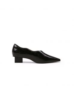 Jady Rose NEW ARRIVALS JadyRose | Color-Block Croc-Embossed Genuine Leather Point Toe Mid Heel Pumps - Black