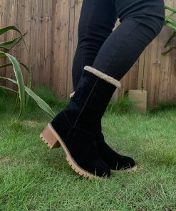 YL New In Shoes En Bloom | Black Plush-Lined Fold-Over Boots