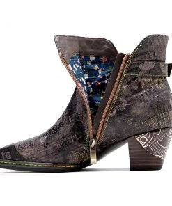 SOFFIA | Antique Prints With Metallic Stud Moto Boot