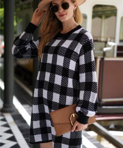 MY Smaibulun | KAITLYN Plaid Knit Dress - Black