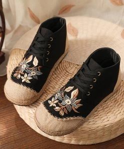 TC Embroidered Floral Head Hi-Top Sneakers Espadrilles - Cactus Rose