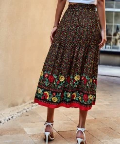 DY New In Clothing ARGIE MAXI SKIRT - BLACK PRINT