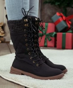 YL En Bloom | Black Plaid Pattern Sock-Lined Combat Boots New In Shoes