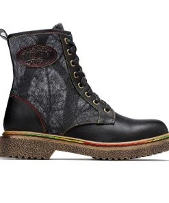 Tie Dye-Contrast Genuine Leather Combat Boots Ankle Boots - Soffia Shoes 20 Tie Dye-Contrast Genuine Leather Combat Boots Ankle Boots - Soffia Shoes