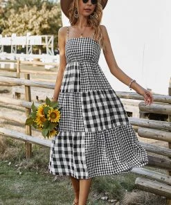 DY MARGARETTA Tartan Midi Dress - Black