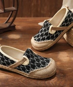 Zig Zag Stitch Linen Round Toe Espadrilles Loafers - Cactus Rose