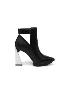 Jady Rose JadyRose | Triangled Silver Heel Cut Out High Heel Leather Black Ankle Boots NEW ARRIVALS
