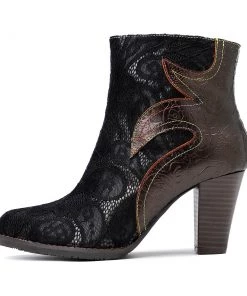 Fire Shape Cut Out Lace Covered Heel Boots Ankle Boots - Soffia Shoes