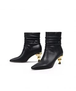 Jady Rose JadyRose | Slouchy Gold Kettle Heeled Black Ankle Boot