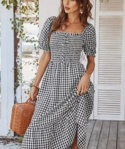 DY ELOISA Back Bow Midi Dress - Black Gingham NEW ARRIVALS