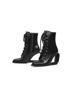 Jady Rose JadyRose | Elevator Wedge-Heel Shoelace Back Leather Boot