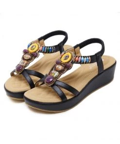 SIKETU | BLACK STONE-EMBELLISHED WEDGE