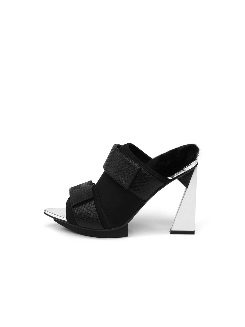 Jady Rose JadyRose | Faux Fur Back Heel Peep-Toe Sandal - Black 3 Jady Rose JadyRose | Faux Fur Back Heel Peep-Toe Sandal - Black