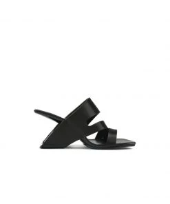 Jady Rose JadyRose | Black Cross Strap Leather Wedge Slides