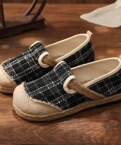 TC Plaid Dotted Line Linen Round Toe Espadrilles Loafers - Cactus Rose New In Shoes