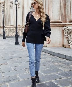 MY Smaibulun | LEONORA Bishop Sleeve Knit Top - Black