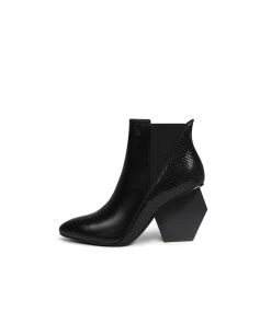 Jady Rose JadyRose | Black Texture Geometry Mid Heel Leather Chelsea Boots Ankle Boots NEW ARRIVALS