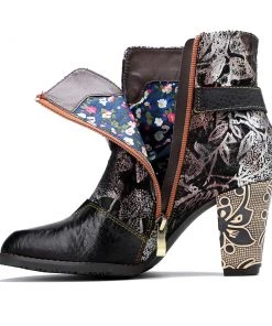 New In Shoes SOFFIA | Genuine Leather Chunky Golden Heel With Embroidered Silver Floral Heel Ankle Boots 12 New In Shoes SOFFIA | Genuine Leather Chunky Golden Heel With Embroidered Silver Floral Heel Ankle Boots