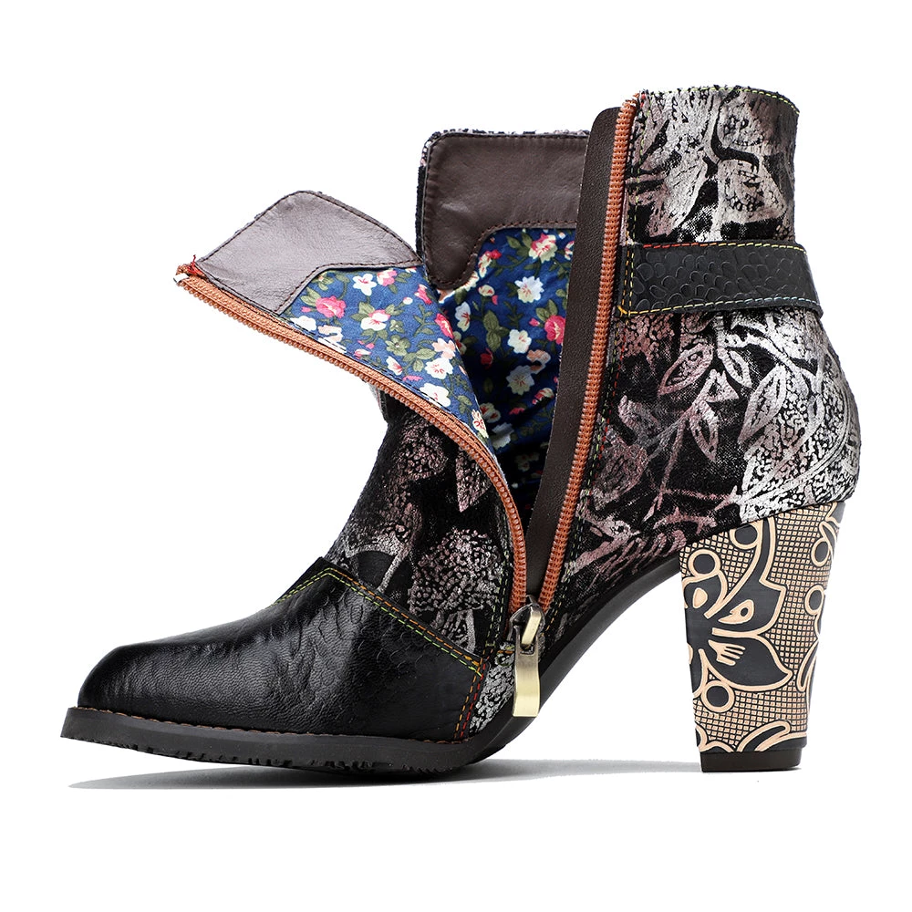 New In Shoes SOFFIA | Genuine Leather Chunky Golden Heel With Embroidered Silver Floral Heel Ankle Boots 4 New In Shoes SOFFIA | Genuine Leather Chunky Golden Heel With Embroidered Silver Floral Heel Ankle Boots