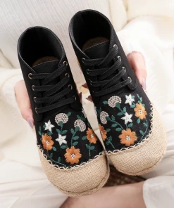 TC New In Shoes Cactus Rose | Embroidered Floral Head Hi-Top Sneakers Espadrilles