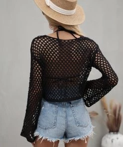 MY New In Clothing AIDA CROCHET KNIT TOP - BLACK