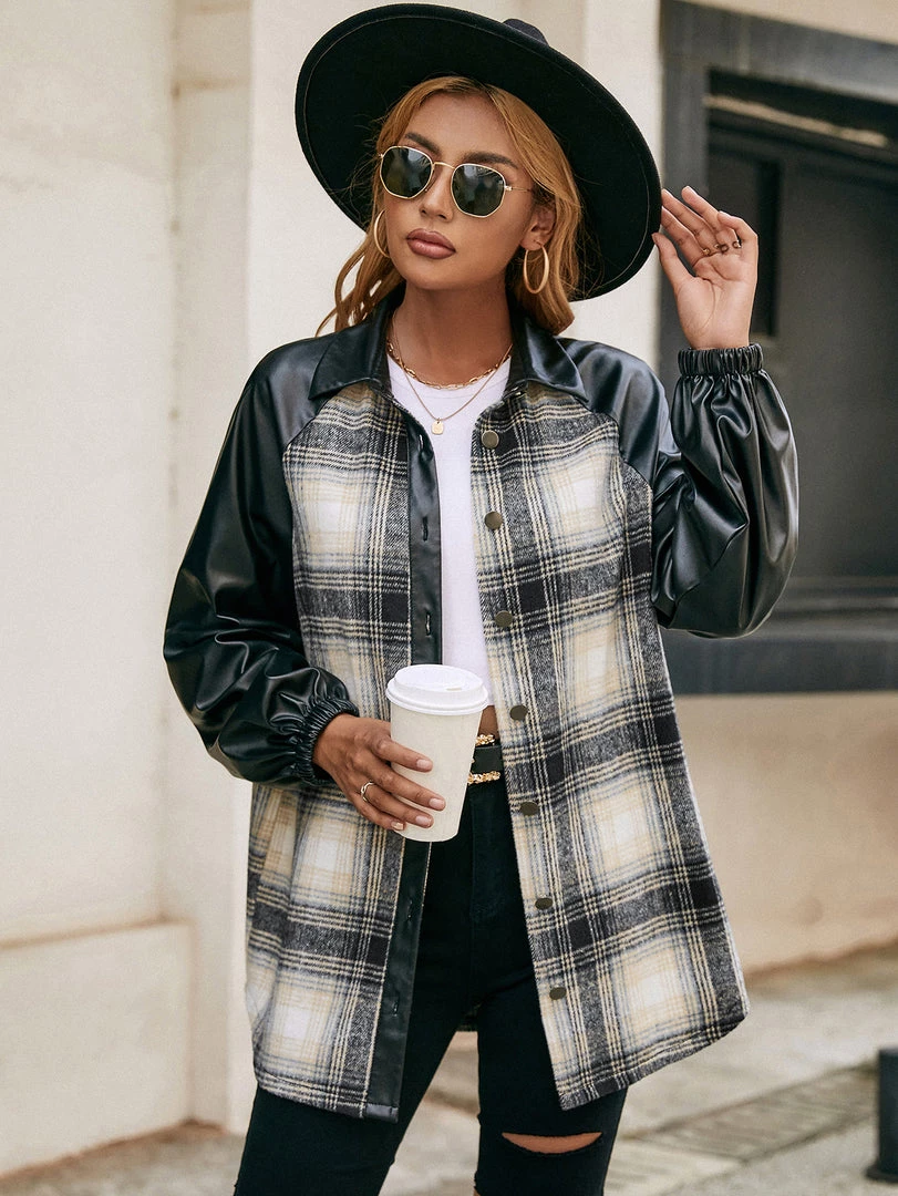 YBL Smaibulun | Plaid Contrast-Sleeve Shirt Jacket New In Clothing 3 YBL Smaibulun | Plaid Contrast-Sleeve Shirt Jacket New In Clothing