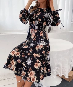 BFZY NEW ARRIVALS Smaibulun | GIVEN Floral Midi Dress - Black Print