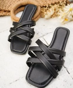 HT En Bloom | Black Criss Cross Flat Sole Slide New In Shoes