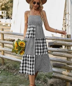 DY MARGARETTA Tartan Midi Dress - Black