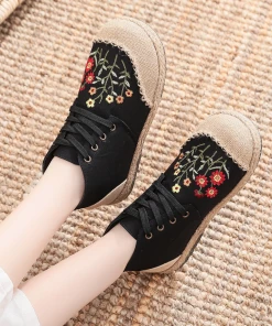 TC New In Shoes Cactus Rose | Embroidered Blossom Head Hi-Top Sneakers Espadrilles
